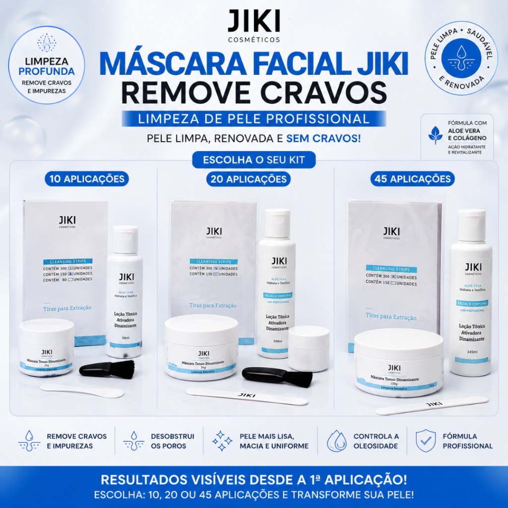 Máscara Facial JIKI Remove Cravos | Kit Limpeza de Pele Profissional 10, 20 ou 45 Aplicações