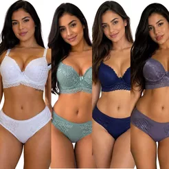 Conjunto Lingerie Feminino Premium Calcinha e Sutiã com Bojo e Alça Cores Variadas 1092