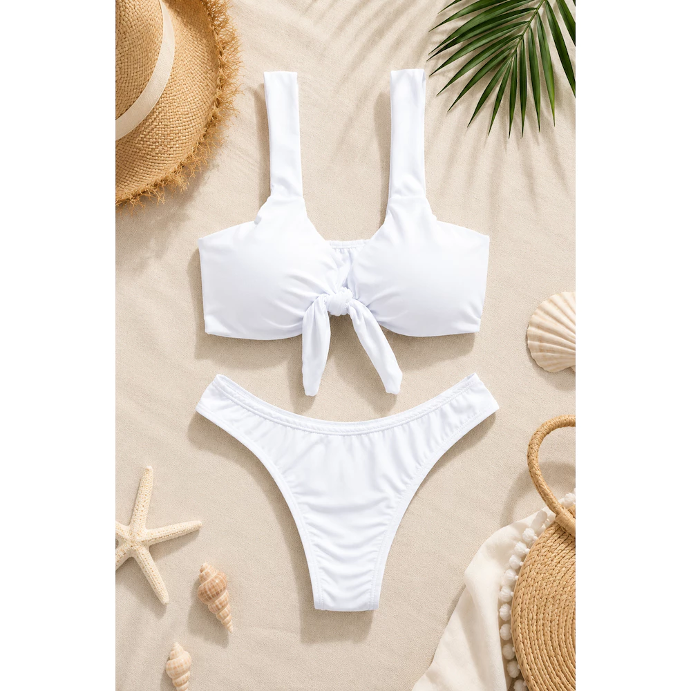 Biquíni Feminino Top Cropped Laço Biquini Gringo Asa Delta Liso Alça Grossa Moda Praia — imagem 1