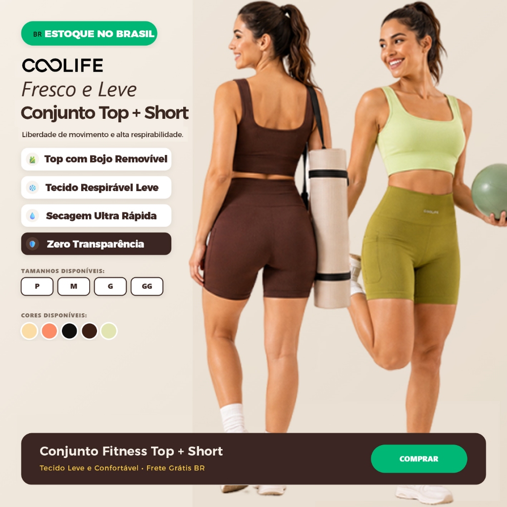 Conjunto Fitness Academia Feminino Canelado Short e Top Com Bojo Zero Transparência Premium Treino Yoga Musculação