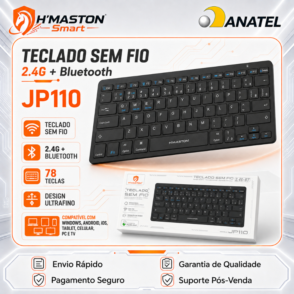 H'MASTON JP110 Teclado Para Tablet Teclado Bluetooth Teclado Sem Fio Para Notebook Teclado 2.4Ghz Teclado Tablet