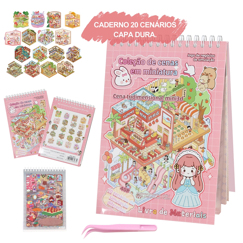 Caderno Adesivos 3D Brinquedo Educativo Presente Criança 20 Cenas 50 Páginas Sem Tela DIY Portátil Modelos A/B Adesivo