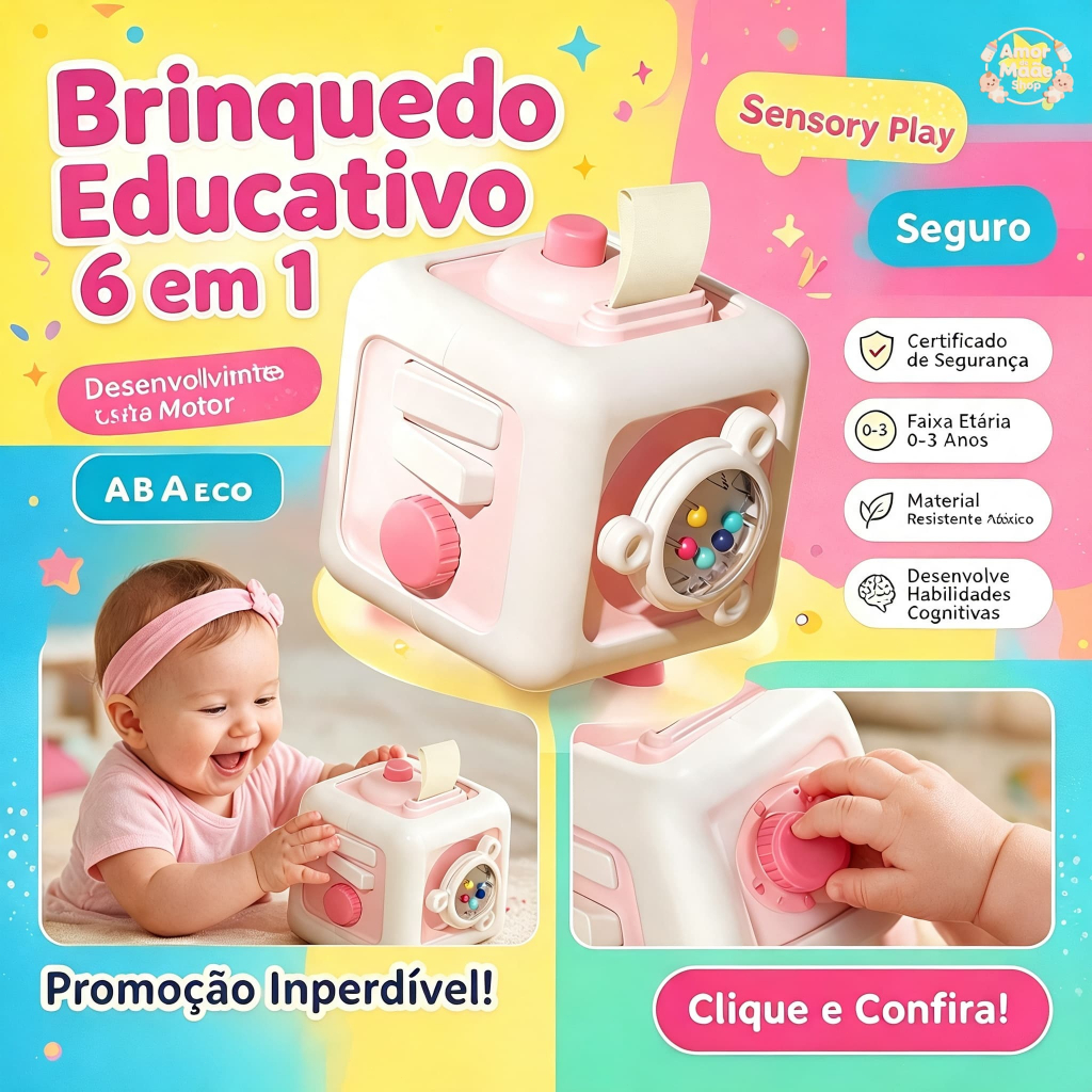 Fashional Brinquedo Sensorial 6 Em 1 Baby Busy Board Cube Montessori Brinquedos Sensoriais para Crianças Anti Estress