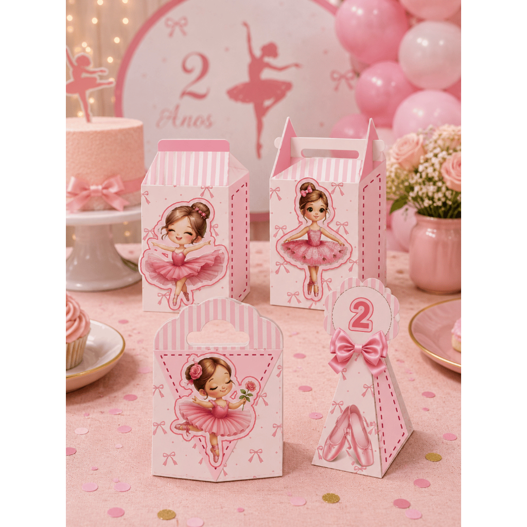 Kit Caixinhas Personalizadas Bailarina PEGUE E MONTE C/ APLIQUE | 12, 24 e 40 Unidades | Lembrancinhas de Festa Infantil