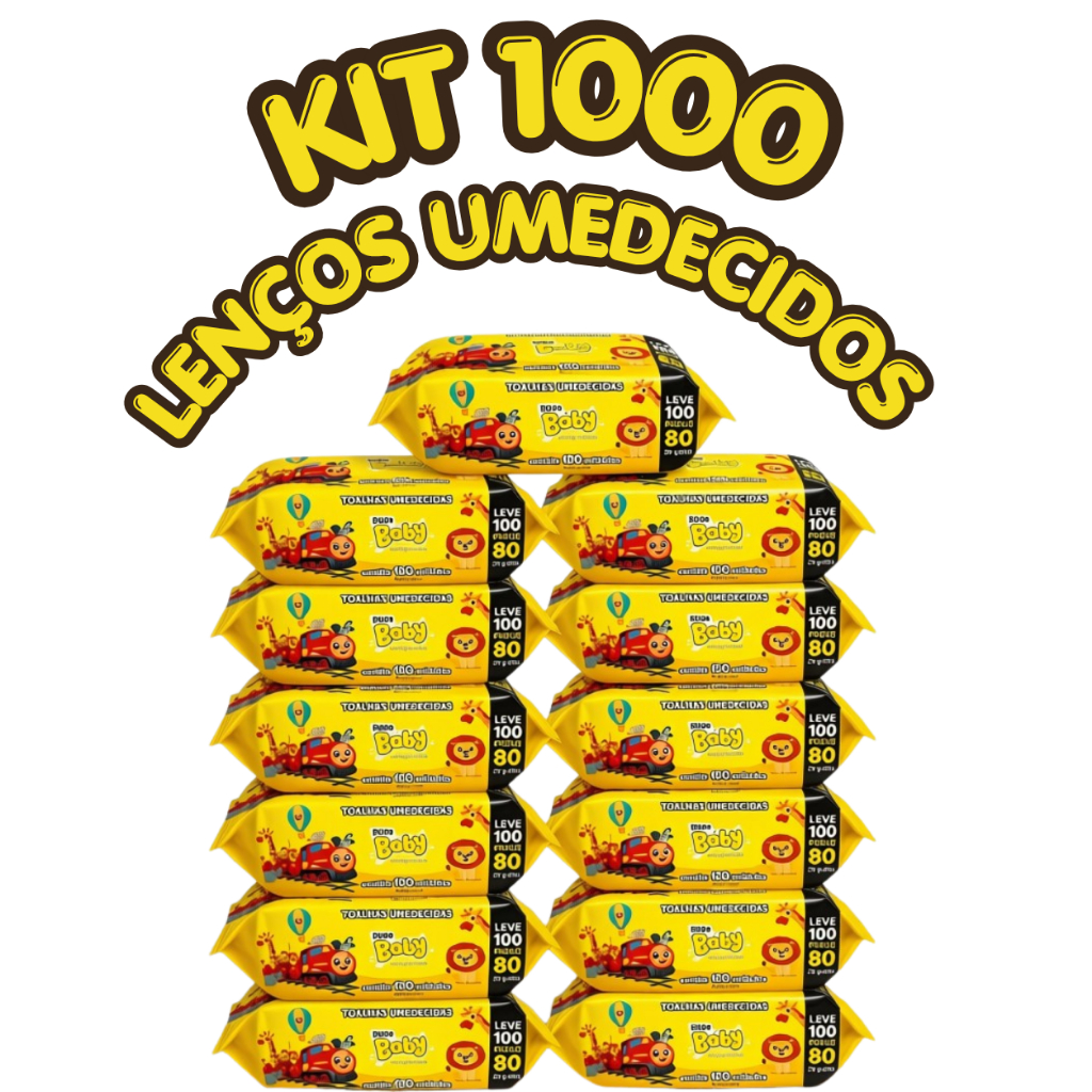 Kit 1000 Toalhas Umedecidas/Lenços Pippo Baby C/100 Sem Tampa Flip-Top Caixa 10 Pacotes