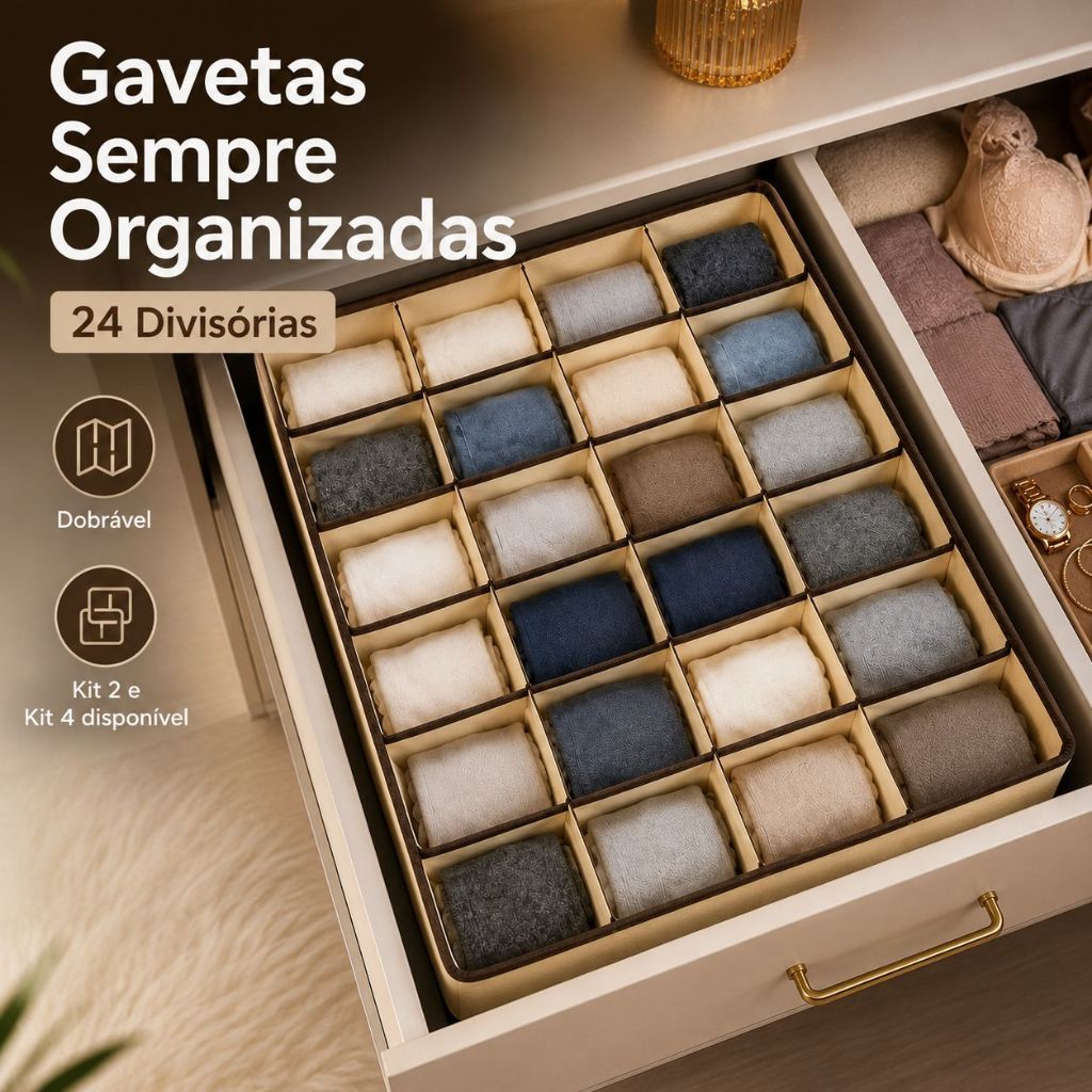 Colmeia Organizadora de Gaveta Dobrável com 24 Divisórias para Organização de Gavetas