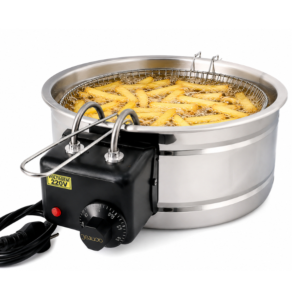 Fritadeira elétrica 5 litros com óleo cozinha inox profissional pastel salgados batata 110v 220v