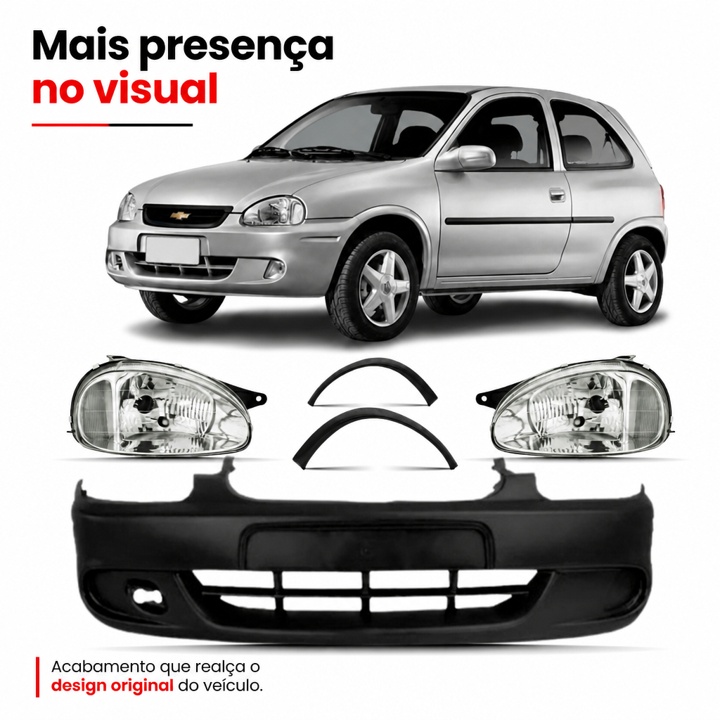 Kit Parachoque Farol Corsa Classic 2000 2001 2002 2003 2004 2005 2006 2007 2008 2009 1a Linha Novo