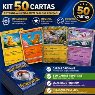 Kit Com 50 Cartas Pokemon Originais Sem Repetidas e com Brilhantes Garantidas