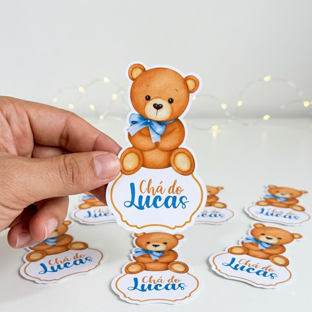 Apliques para Tubete CHÁ REVELAÇÃO CHÁ DE BEBE URSINHO AZUL  - Festa Infantil - Lembrancinhas Personalizadas