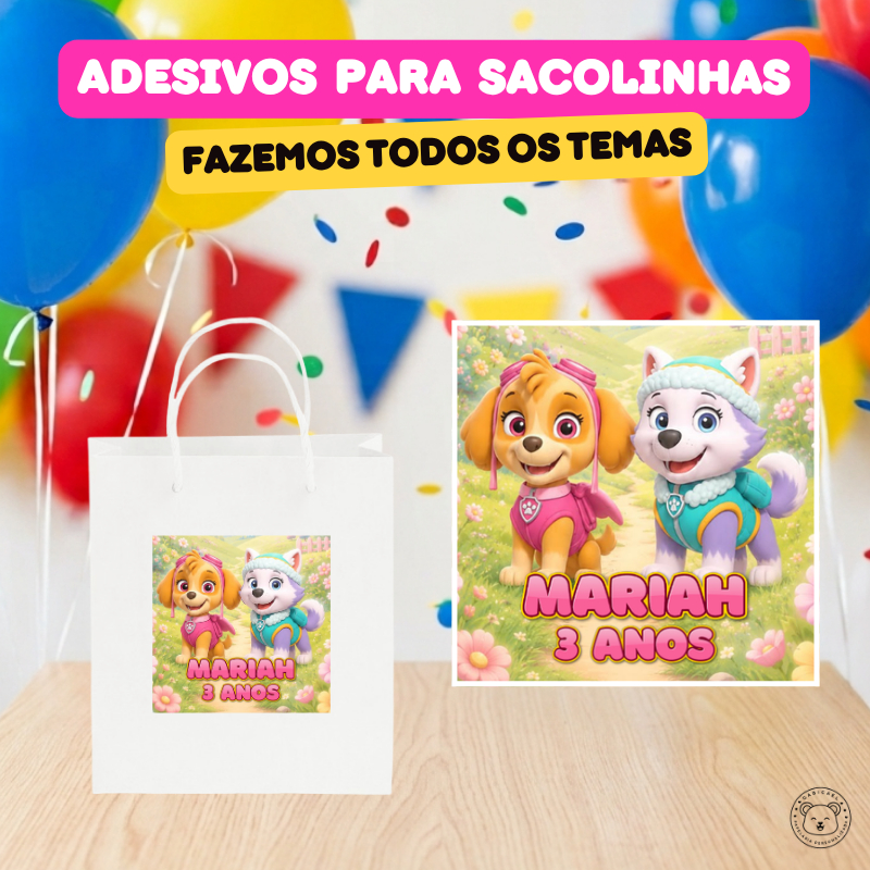 ENVIO RÁPIDO Adesivo Rótulo Personalizado para Sacolinha Patrulha Canina Skye Everest | Aniversário, Lembrancinhas