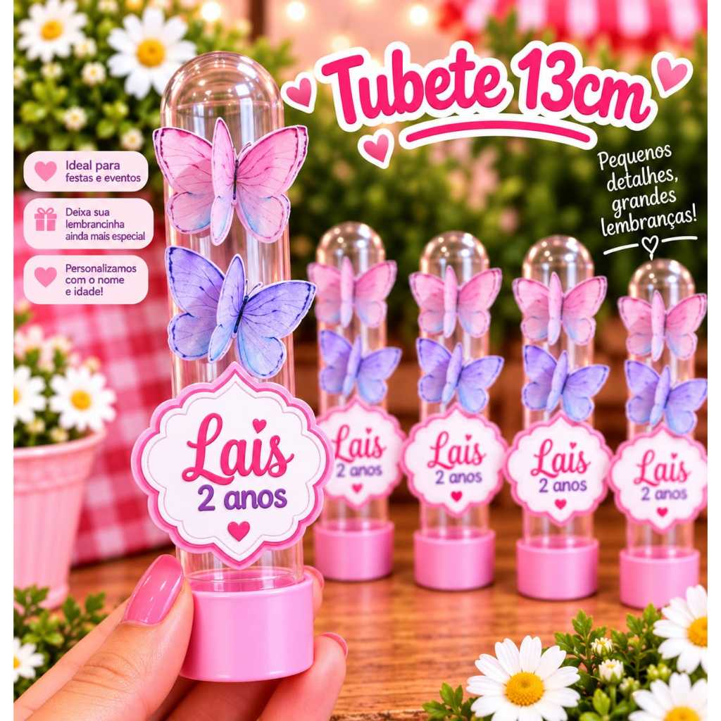 Tubetes tema jardim encantado das borboletas | lembrancinhas personalizadas festa infantil borboletas | Jardim