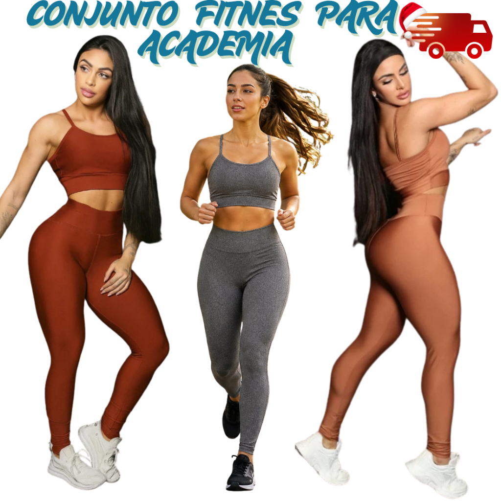 Conjunto Fitness Feminino Legging + Top Academia Alta Compressão Zero Transparência