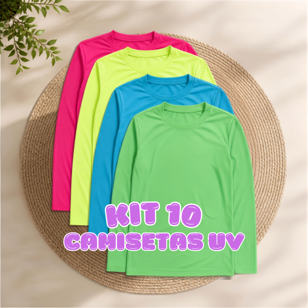 Kit 10 e 15 Peças Blusas De Proteção Solar Camisetas UV Infantil Manga Longa Verão Para Menino E Menina