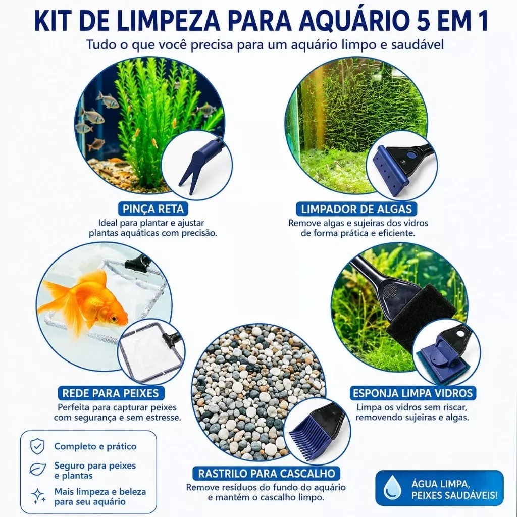 Kit Limpador Raspador Aquatank Multi Ferramentas 5 Em 1 Para Limpeza De Aquário — imagem 2 de 2
