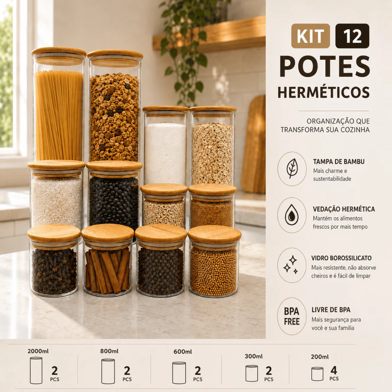 Kit de Potes Herméticos de Vidro Redondos — foto 2