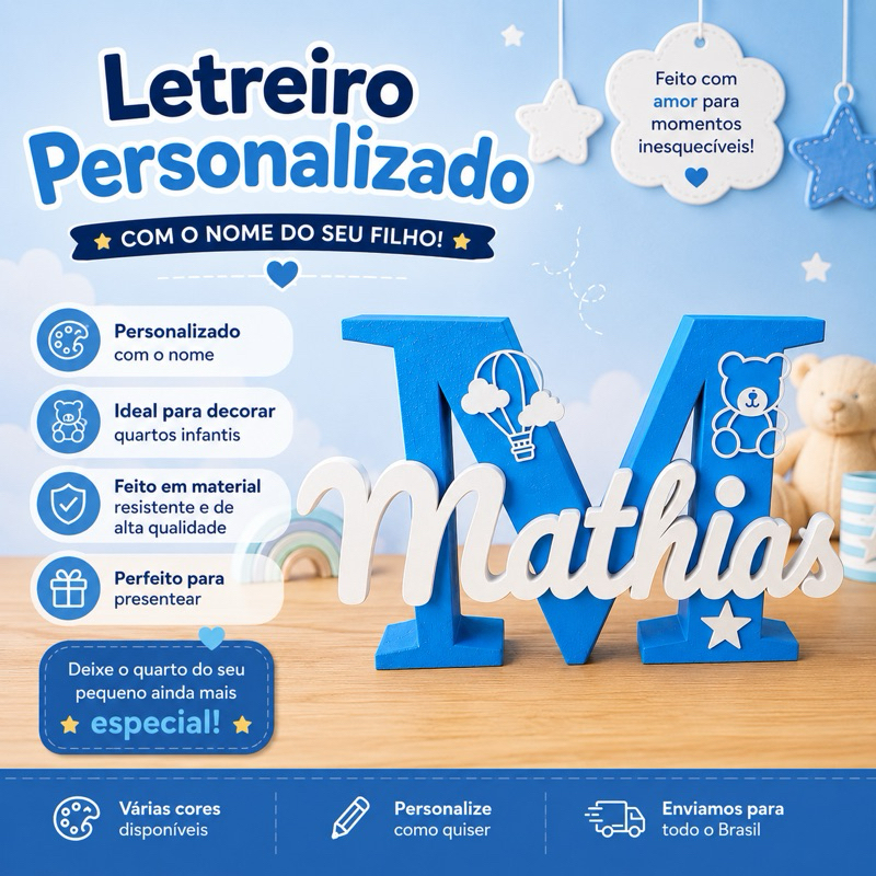 Letreiro Personalizado com Inicial e Nome em Destaque