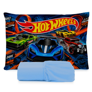 JOGO DE LENÇOL SOLTEIRO INFANTIL  HOTWHEELS QUARTO DE MENINO  FRONHA TRAVESSEIRO, LENÇOL DE ELASTICO