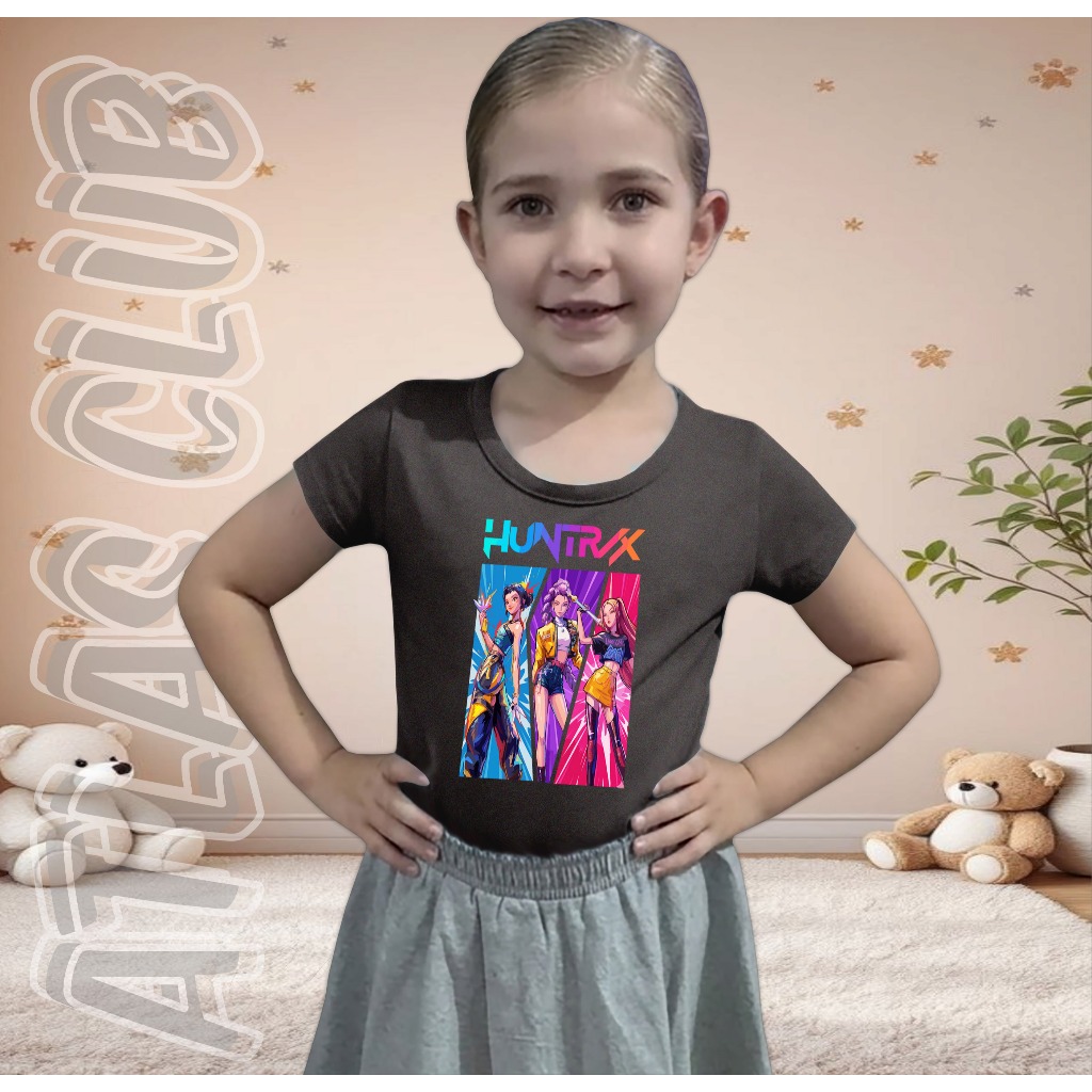 Camiseta Huntrix Infantil E Jovem Blusa Criança Juvenil Estampada Algodão Manga Curta Casual Hype Menino Menina
