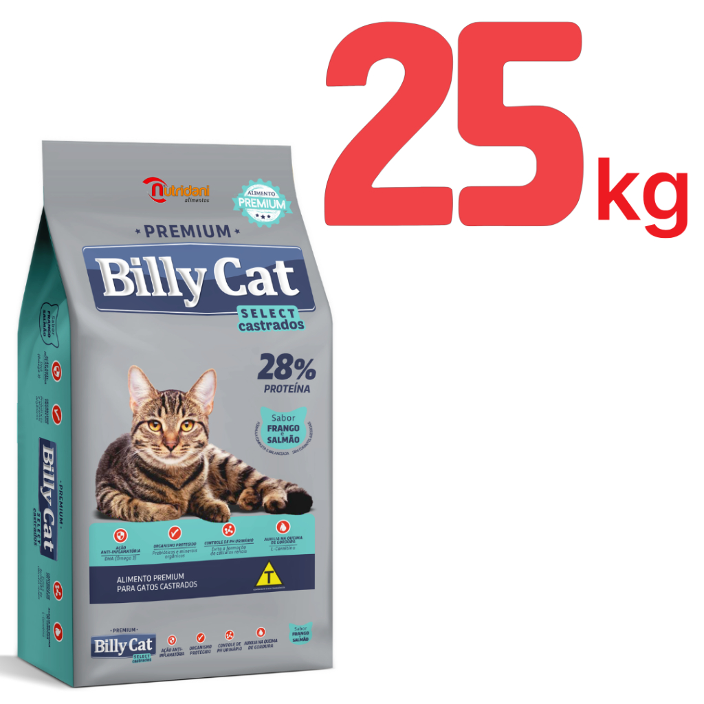 Ração Billy Cat select castrado 25kg | ração premium para gatos