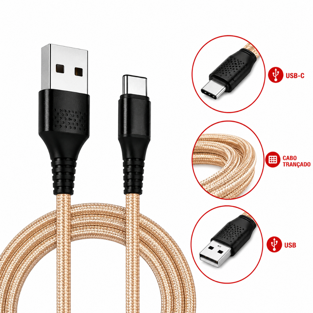 Cabo Carregador Turbo Tipo C Reforçado 2 Metros Premium USB Dados