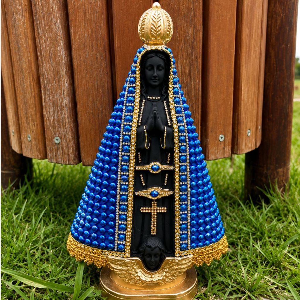 Imagem Nossa Senhora Aparecida Gesso 40cm/Pérolas Azuis
