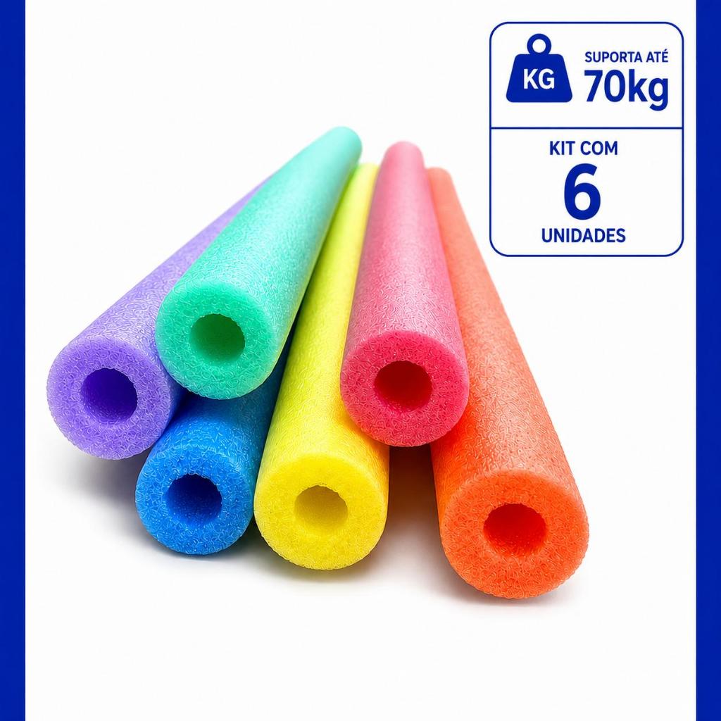 Kit 6 Macarrão Flutuador Piscina – Boias Espaguete com Furo para Praia/Hidro Cores Sortidas