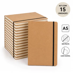 15 Caderneta Bloco Caderno em Kraft Sem Pauta 80 Páginas Amareladas Bullet Journal KIT