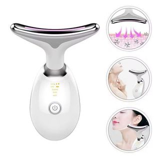 Massageador Facial e Pescoço LED com Fototerapia, Antirrugas Eficaz e Firmador, e Radiante 3 Cores Aleatorias.