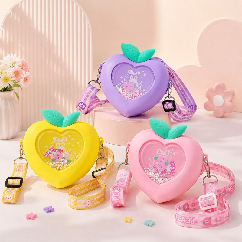 Bolsa Infantil Transversal de Silicone Pêssego com Areia Movediça