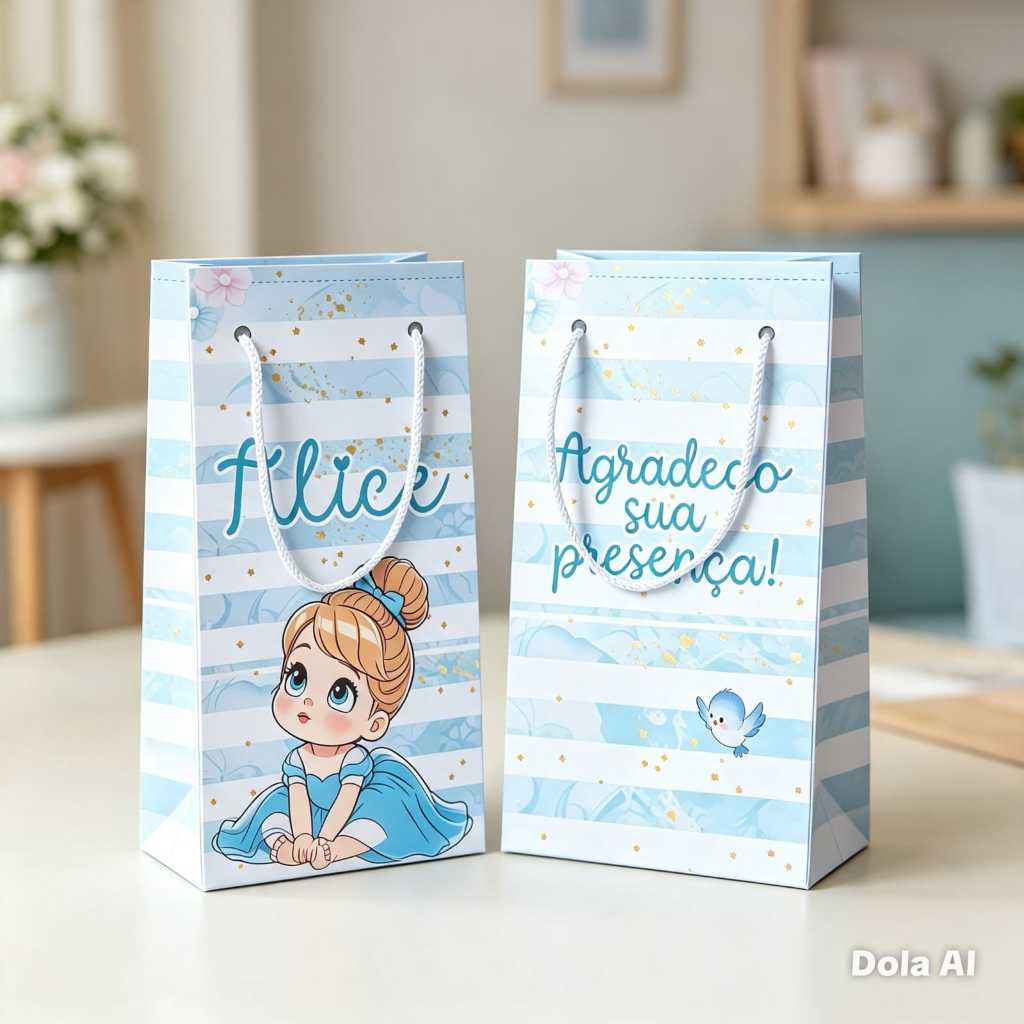 Sacolinhas Personalizadas (TAM M) Cinderela Baby Kit(PEGUE E MONTE)