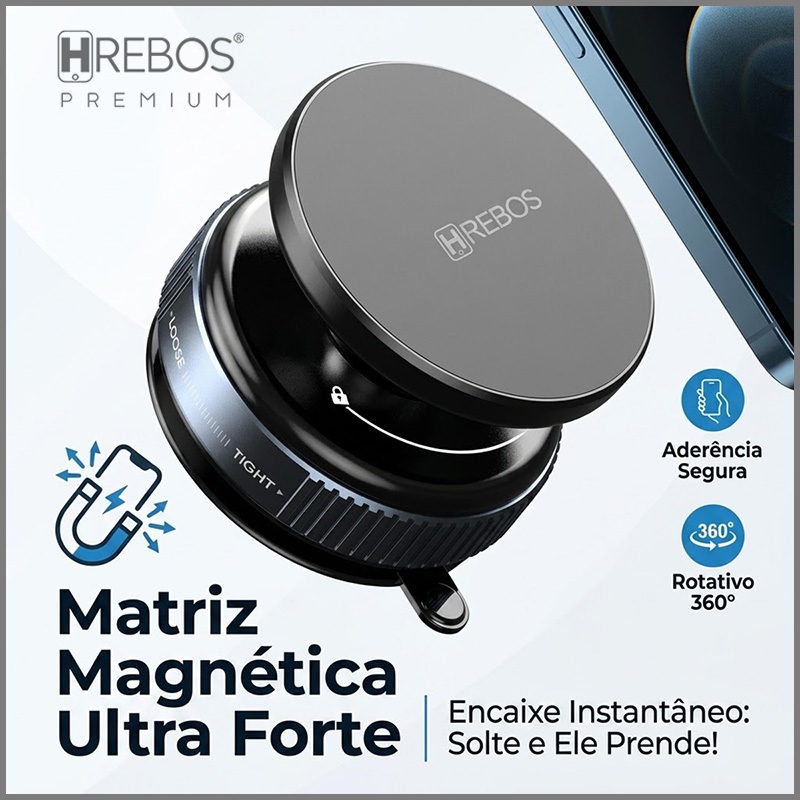 HREBOS Suporte smartphone automotivo ímã ultra forte trava patenteada anti vibração estrada irregular