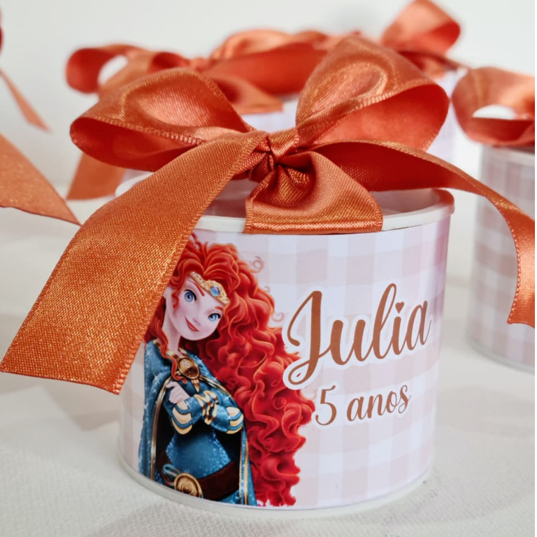 Kit tubolatas personalizadas MERIDA PRINCESA VALENTE | Lembrancinha maternidade | aniversário 5x6 - Vários temas