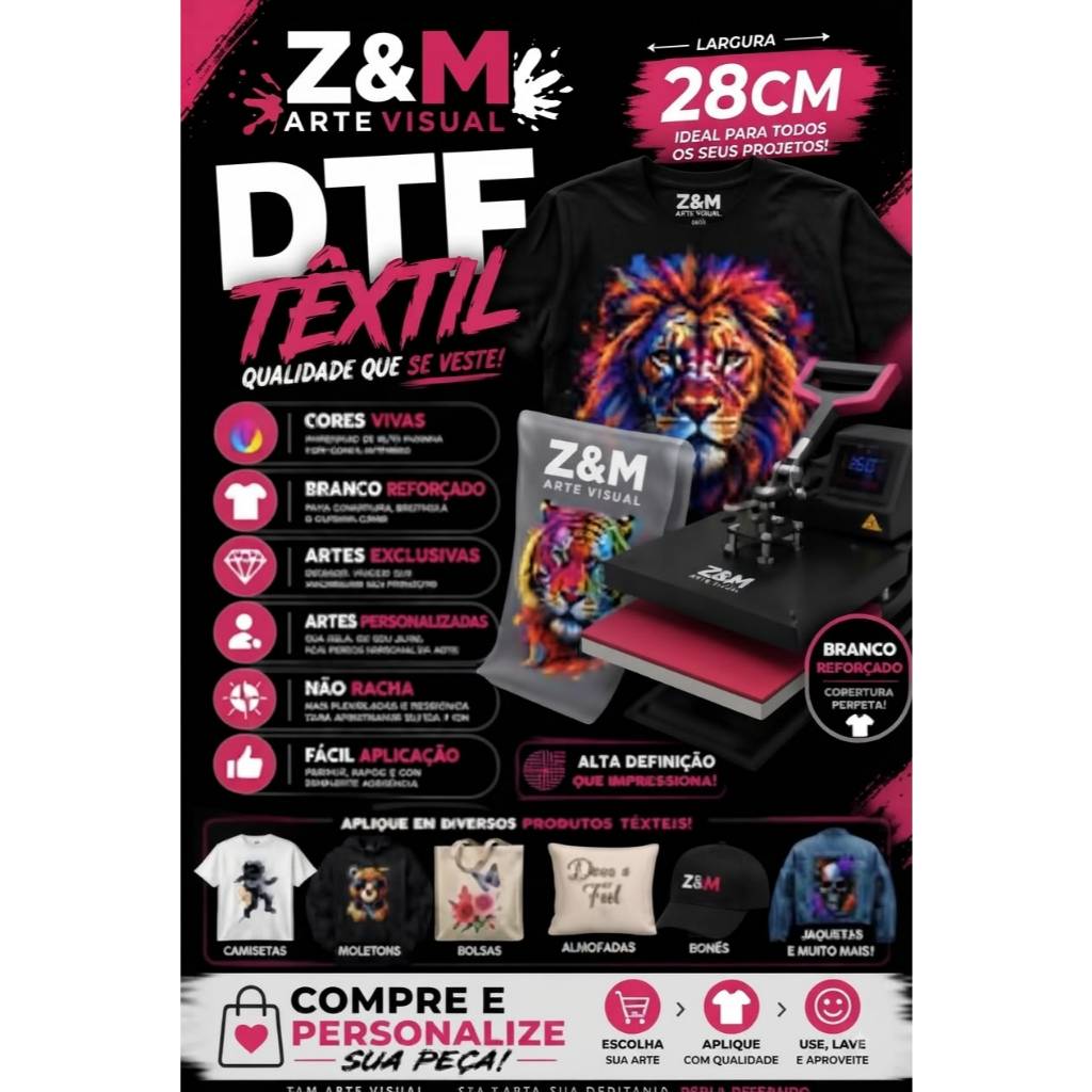 DTF 1 METRO LINEAR (28cm) – Cores Vivas e Alta Qualidade!