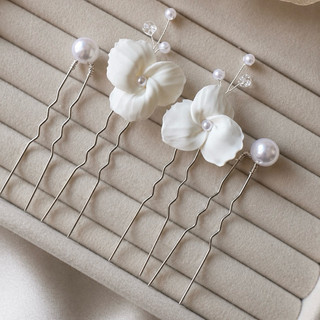 Grampo de Noiva Floral com Pérolas | Arranjo Artesanal para Cabelo Cor Dourado ou Prata | Kit Delicado Casamento