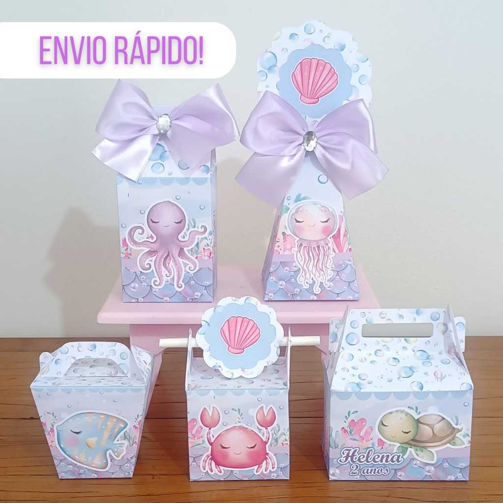 KIT FESTA - Lembrancinhas Personalizadas Caixinhas FUNDO DO MAR MENINA - (NOME E IDADE)