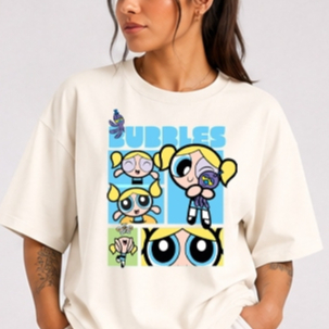 Camiseta Meninas Superpoderosas Estampa Bubbles Lindinha Cartoon Feminina Oversized