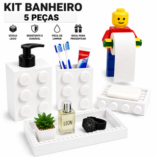 Kit Banheiro 5 Peças Completo Porta Escova Dispenser Saboneteira Porta Papel Higiênico Bandeja Organizadora Decorativa