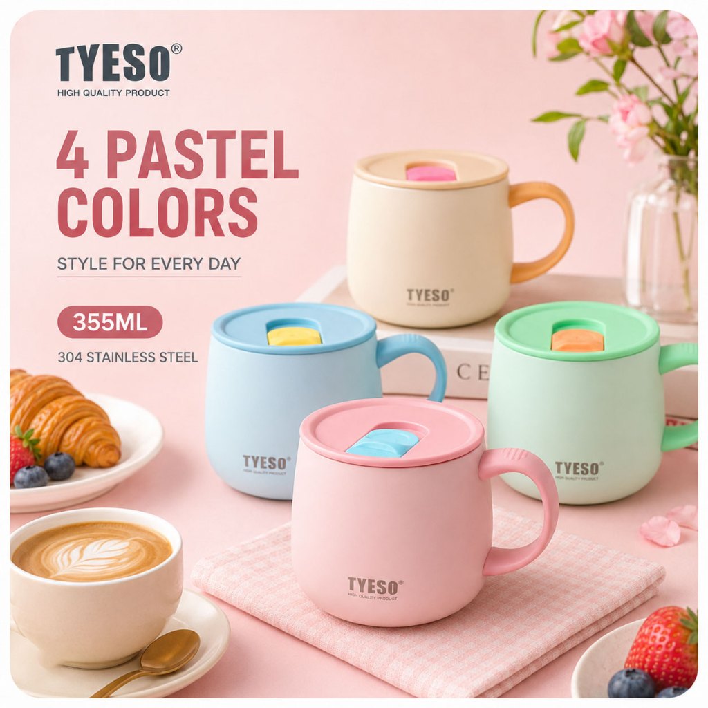 Caneca TYESO Copo Térmico 355ml Revestimento Interno de Cerâmica Tampa de abertu