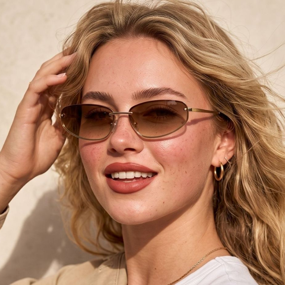 Oculos de Sol Oval Premium Dourado Marrom Degrade Virginia Blogueira Tendencia uv400 Feminino