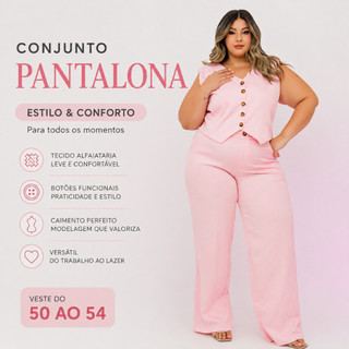 Conjunto Feminino Alfaiataria Plus Size Social Elegante Colete e Calça Festa Casual