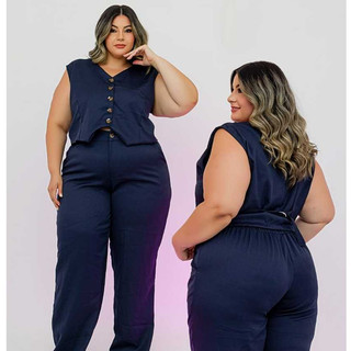 Conjunto Plus Size Feminino Alfaiataria Colete e Calça Elegante Social Trabalho