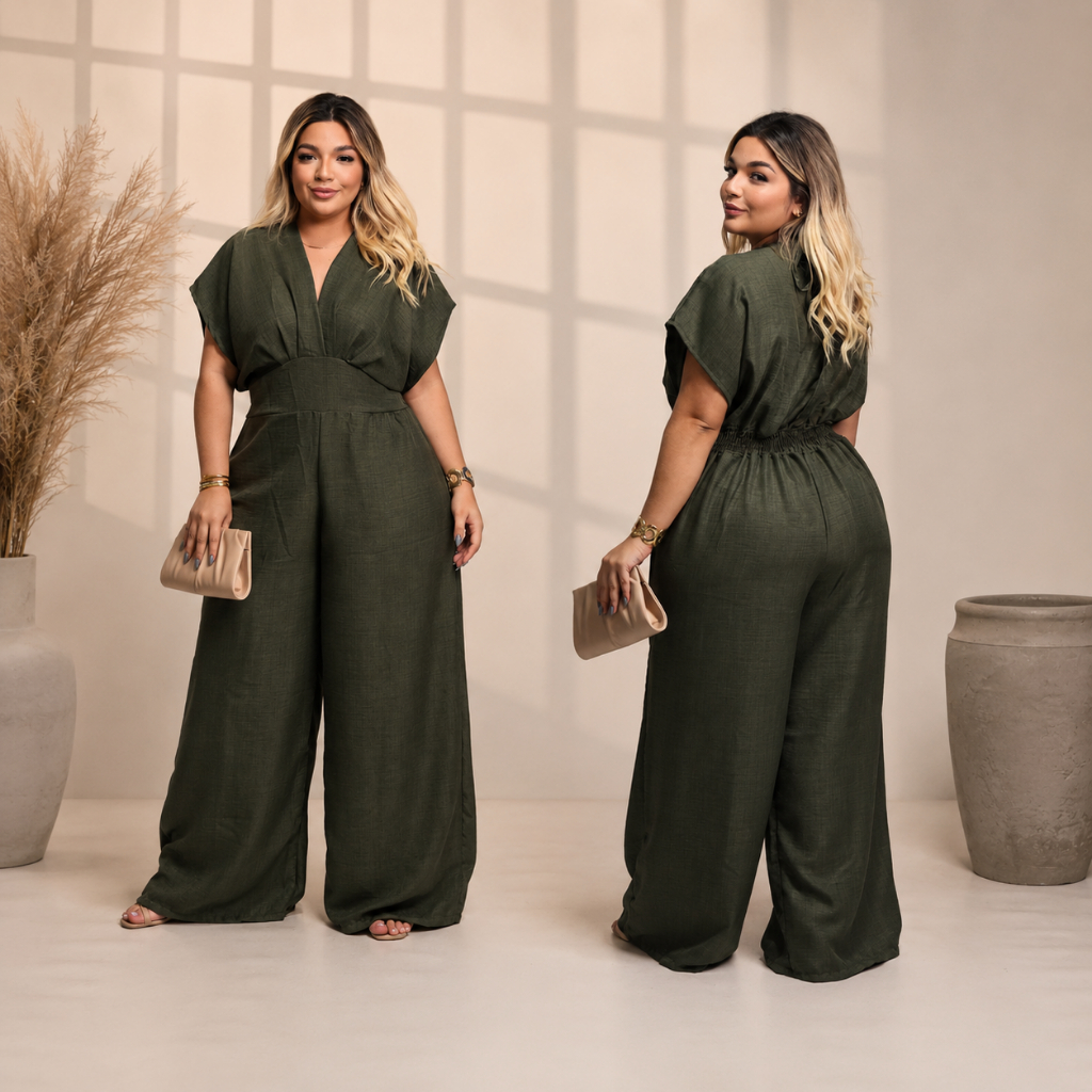 Macacão Feminino Plus Size Longo – Elegante, Leve e Perfeito para Todas as Ocasiões