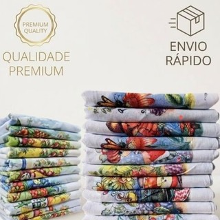 Kit com 4, 12 ou 24 unidades Pano De Prato Bainha 100% Algodão Estampado Atoalhada Grande Cozinha