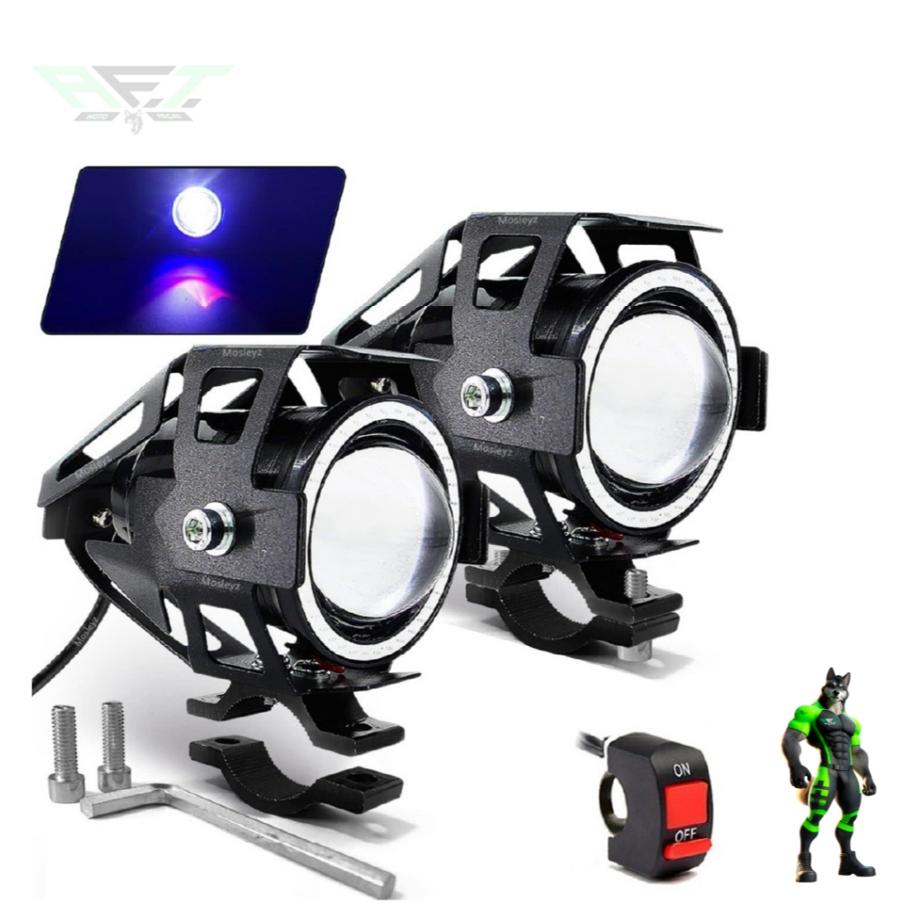 Kit 2 Farol De Milha Grande De Led U7 Com Olho De Anjo Botão Interruptor Brinde