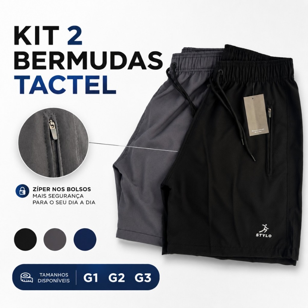 Kit 2 Bermuda Masculina Plus Size G1 G2 G3 Elastano Premium Com Zíper nos bolsos