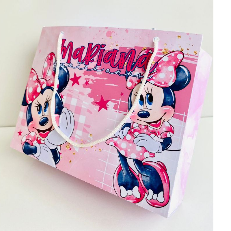 Kit Sacolinha Personalizada Pegue e monte tema Minnie Confeiteira Festa Infantil Lembrancinha Aniversário