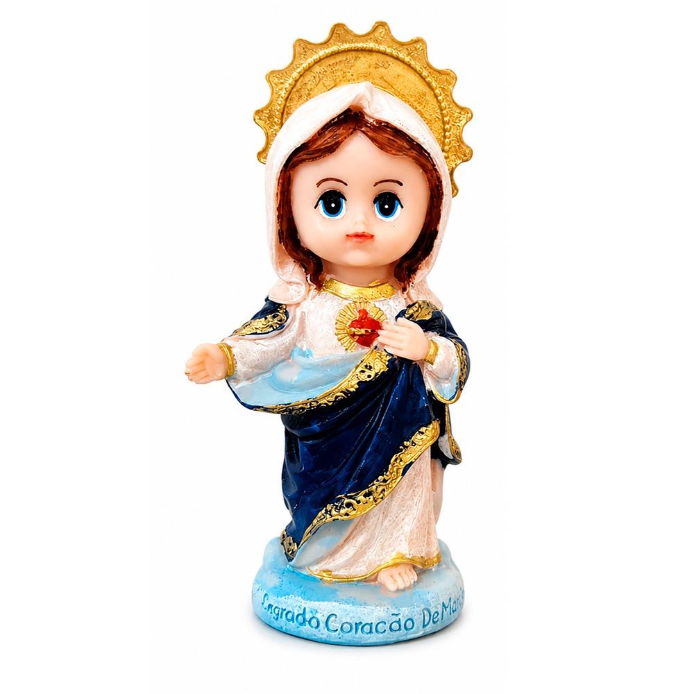 Imagem Rosto Infantil Sagrado Imaculado Coração De Maria Resina 15Cm Estatua Presente para Criança