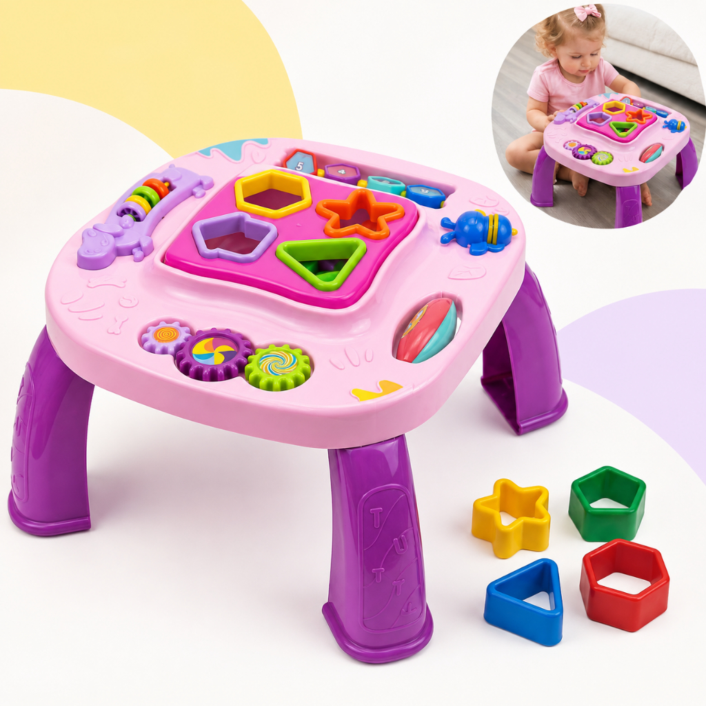 Mesa Infantil Didática Divertida Brinquedo Crianças Educacional Bebê 12+ Me Atividades de Montar Interativa Mesinha Rosa