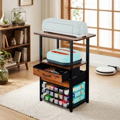 Organizador MECOLOUR p/ Cricut: 18 Rolos Vinil, 2 Gavetas e Acessórios. Ideal Artesanato - Marrom Rústico